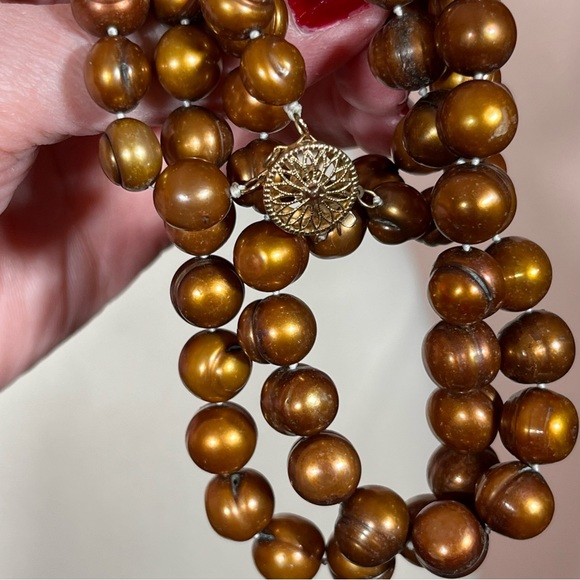 Vintage 80 90 Retro Oversized Baroque Copper Brown Real Pearl Choker Necklace